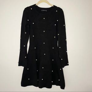 Zara Black Long Sleeve Dress with Pearl Accents